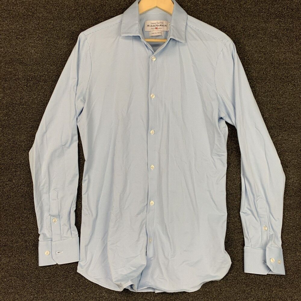 Mizzen Main Mens Large Tall Trim Fit Blue Check Spinnaker Classic Prepp Stretch